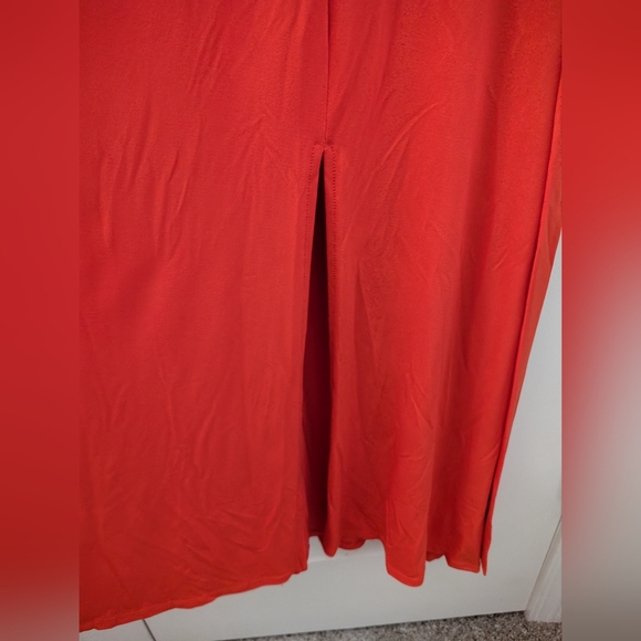 EUC-  NY&Co Orange Maxi Dress with Belt and Slit in Front - Picture 3 of 4